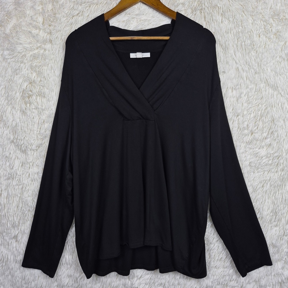 Pure Jill Tranquility Fleece Black V-Neck Long Sleeve Top 2X Capsule Lagenlook